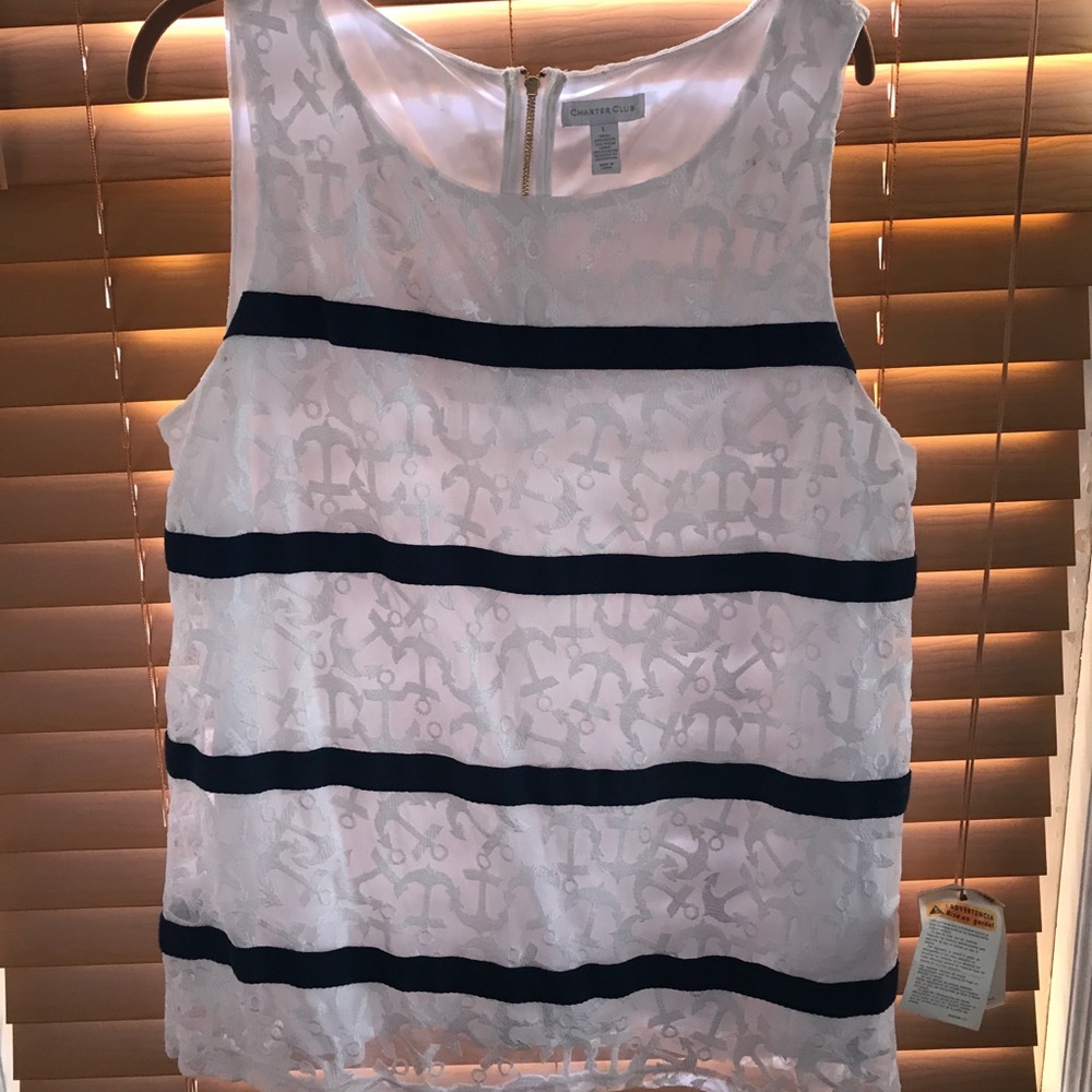Amazing tank. Navy stripes with a nautical theme L